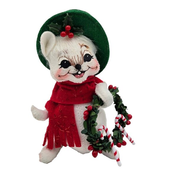 Annalee 2005 Christmas Mouse Green Hat Candy Canes Read - Picture 1 of 16